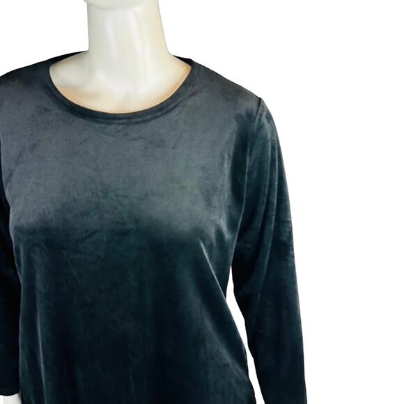 Calvin Klein Womans 1X Plus Blouse Stretch Velvet Velour Top Long Sleeve Black - Picture 3 of 9